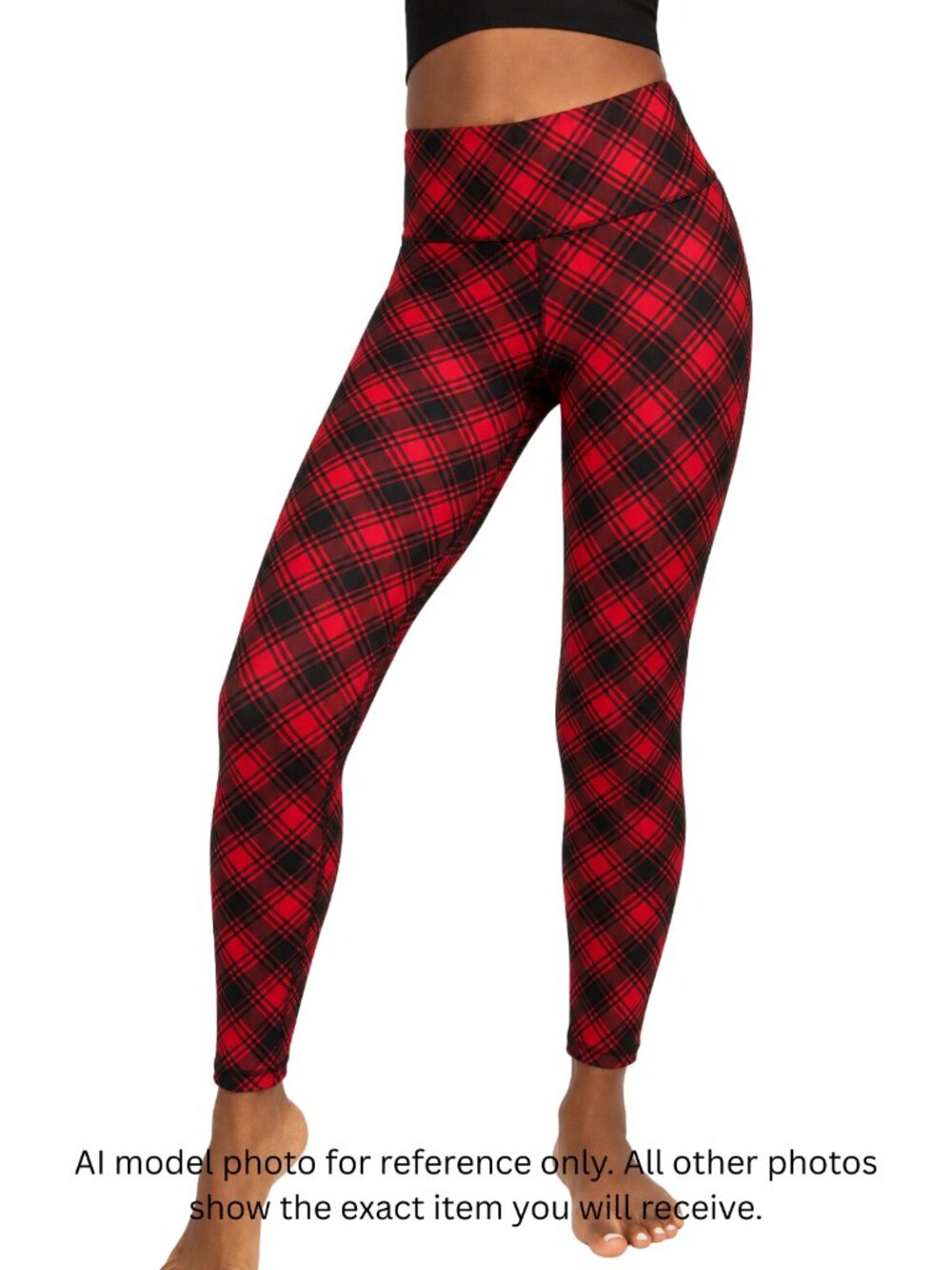 Miami Fitwear KALI Red Black Plaid Leggings Large, 7/8 Length
